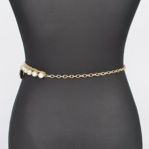 Faux Pearl Round Metal Plus Size Chain Belt - Picture 3 of 4